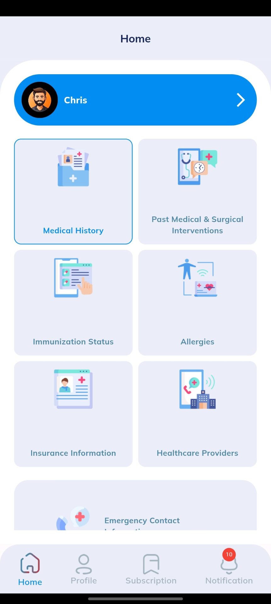 Health Travel Pocket home dashboard